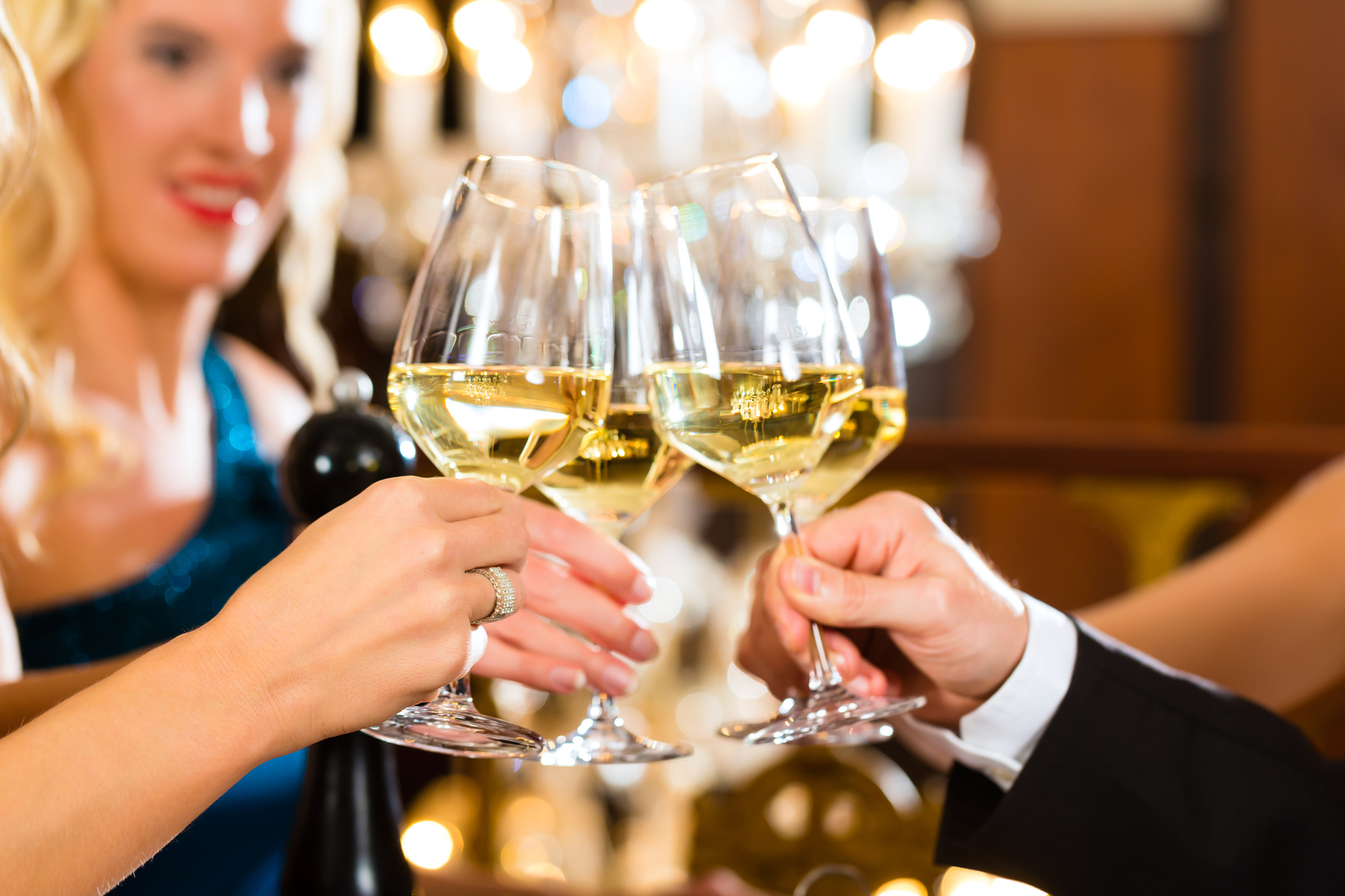 Man and Woman Tasting Champagne in Restaurant